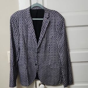 Topman Geometric Blazer - Blue and White